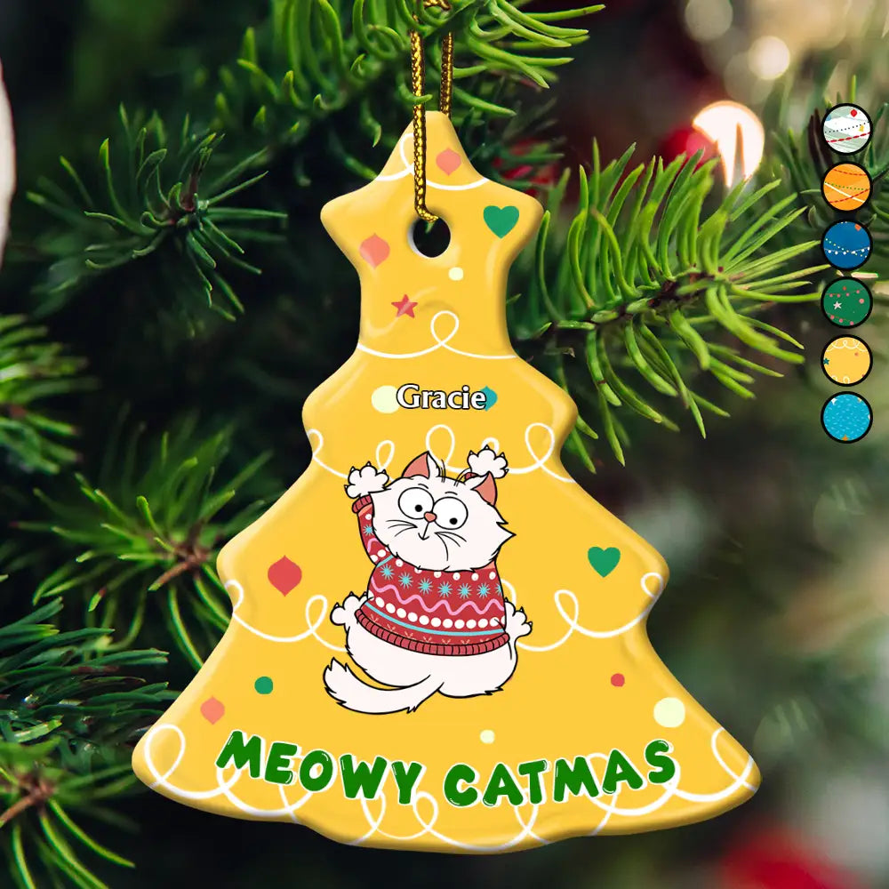 Cat Lovers,Cat Mom,Cat Dad,Funny,Happy,Christmas - Cat Climbing Christmas Tree - Personalized Tree Ceramic Ornament