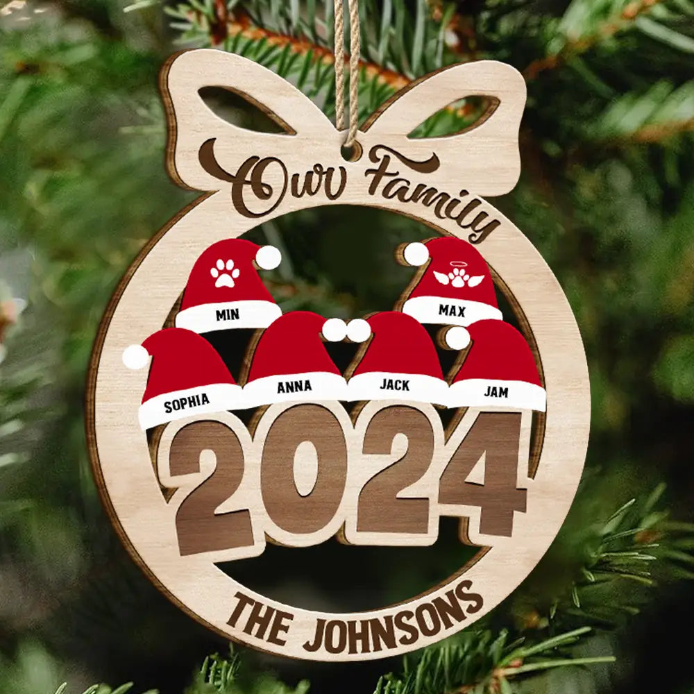 Family - 2024 Christmas Our Family - Personalized Wooden Cutout Ornament