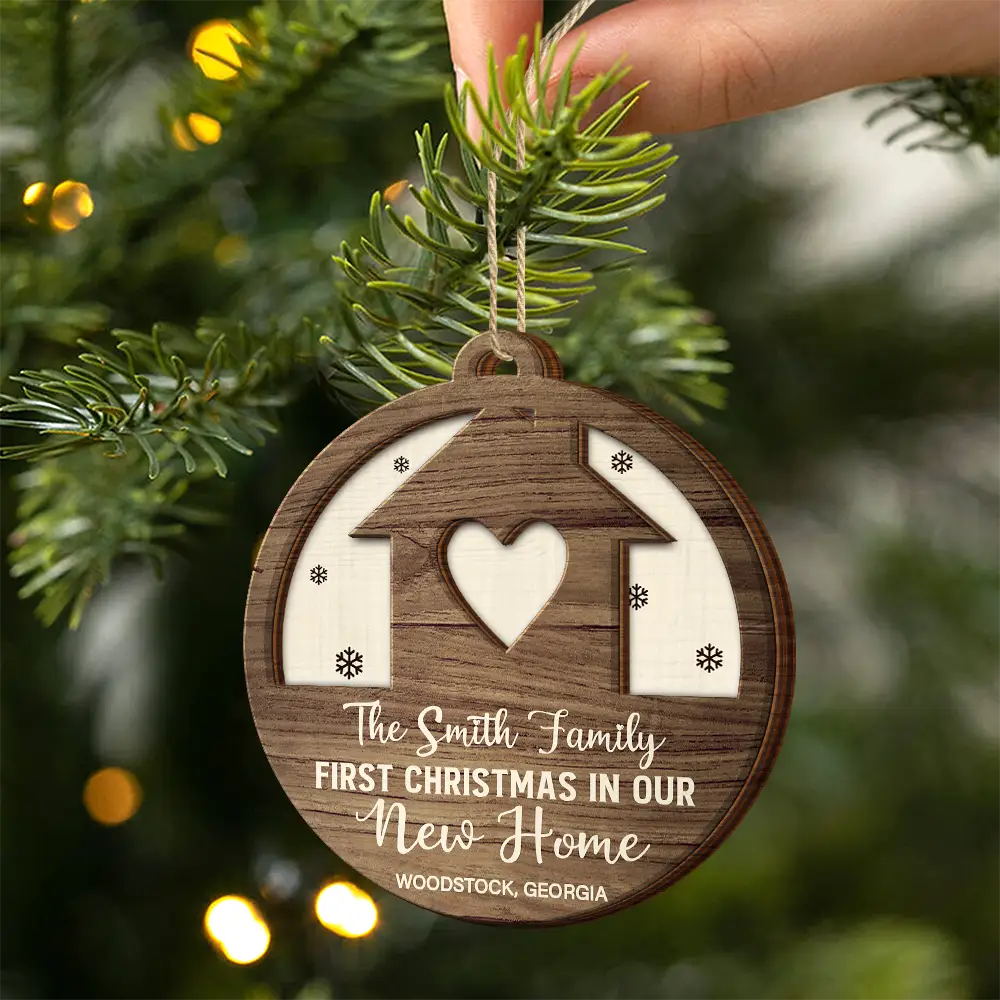 Family - First Christmas In Our New Home - Personalized 2-Layered Wooden Ornament