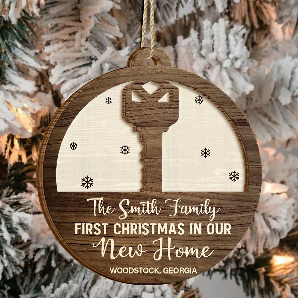 Family - First Christmas In Our New Home - Personalized 2-Layered Wooden Ornament