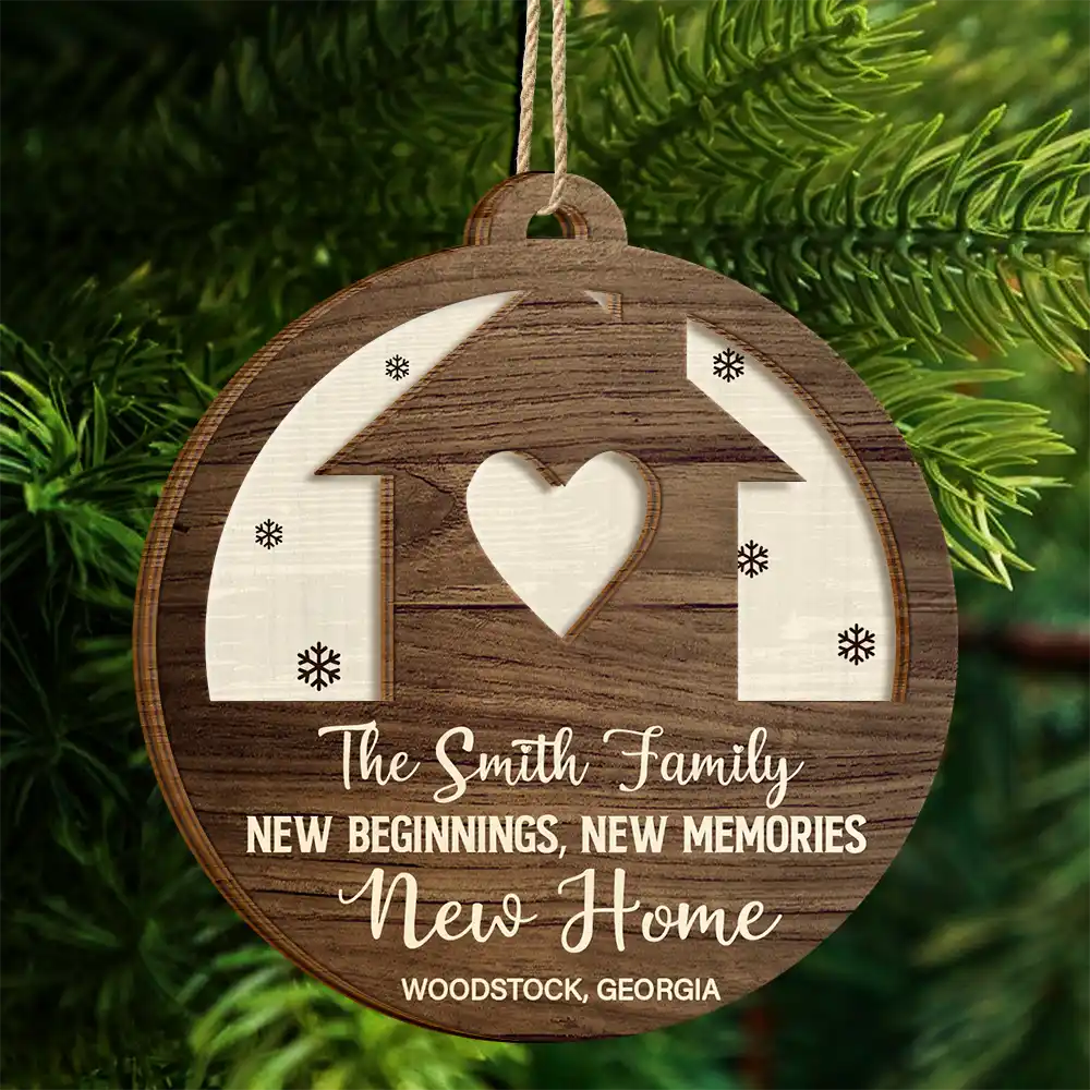 Family - First Christmas In Our New Home - Personalized 2-Layered Wooden Ornament