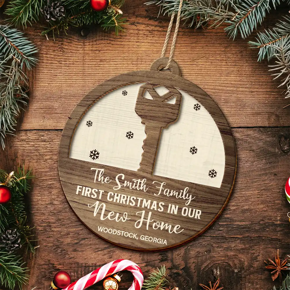 Family - First Christmas In Our New Home - Personalized 2-Layered Wooden Ornament