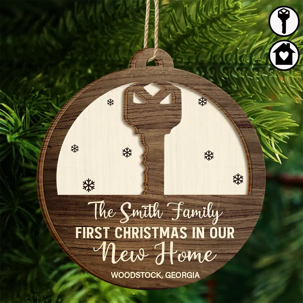 Family - First Christmas In Our New Home - Personalized 2-Layered Wooden Ornament