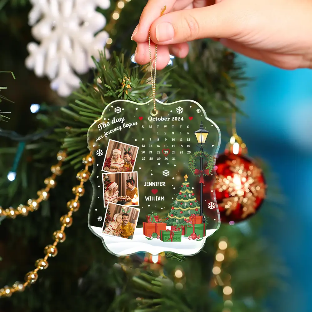 Christmas,Custom Photo - Christmas Custom Photo Calendar The Day Our Journey Began - Personalized Custom Shaped Acrylic Ornament