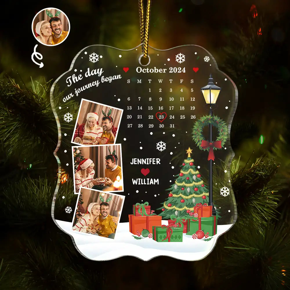 Christmas,Custom Photo - Christmas Custom Photo Calendar The Day Our Journey Began - Personalized Custom Shaped Acrylic Ornament