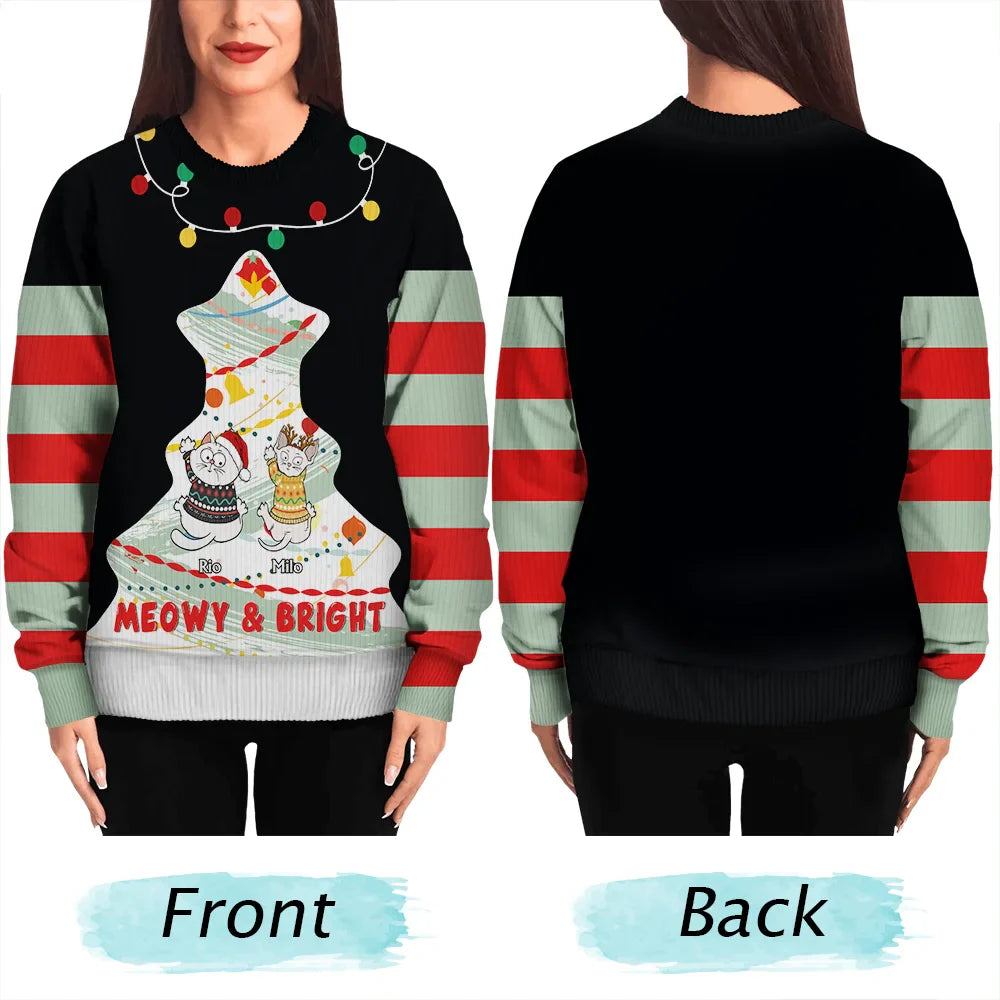 Cat Lovers,Cat Mom,Cat Dad,Pet Lovers,Pet Mom,Pet Dad,Funny,Christmas - Cat Climbing Christmas Tree - Personalized Unisex Ugly Sweater