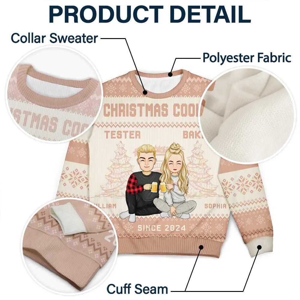 Gift For Couples, Gift For Husband, Gift For Wife, Gift For Boyfriend, Gift For Girlfriend - Christmas Couple Cookie Tester & Baker - Personalized Unisex Ugly Sweater