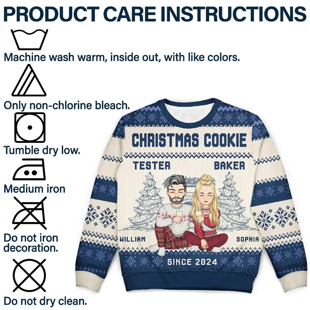 Gift For Couples, Gift For Husband, Gift For Wife, Gift For Boyfriend, Gift For Girlfriend - Christmas Couple Cookie Tester & Baker - Personalized Unisex Ugly Sweater