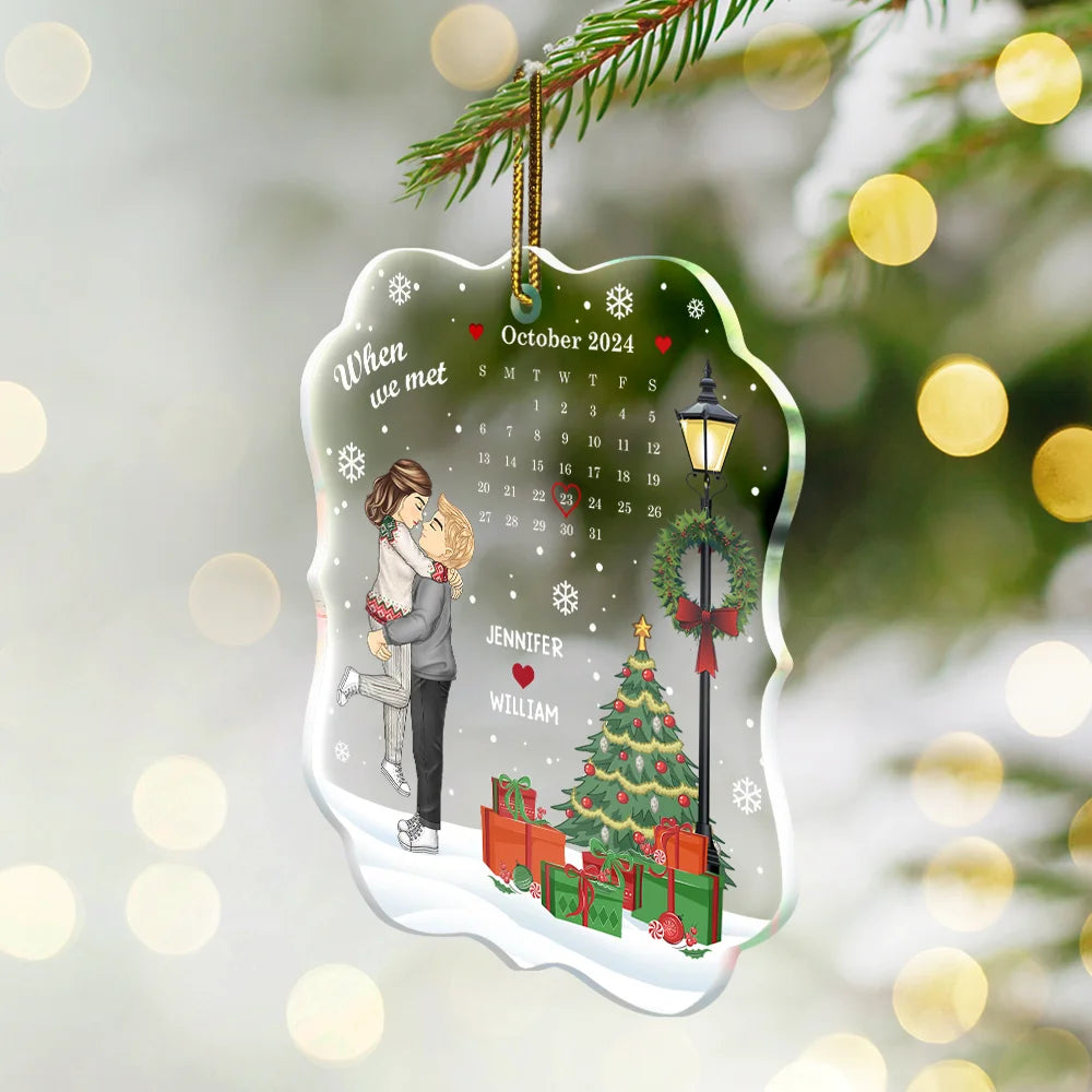 Gift For Couples - Christmas Couple The Day Our Journey Began - Personalized Custom Shaped Acrylic Ornament