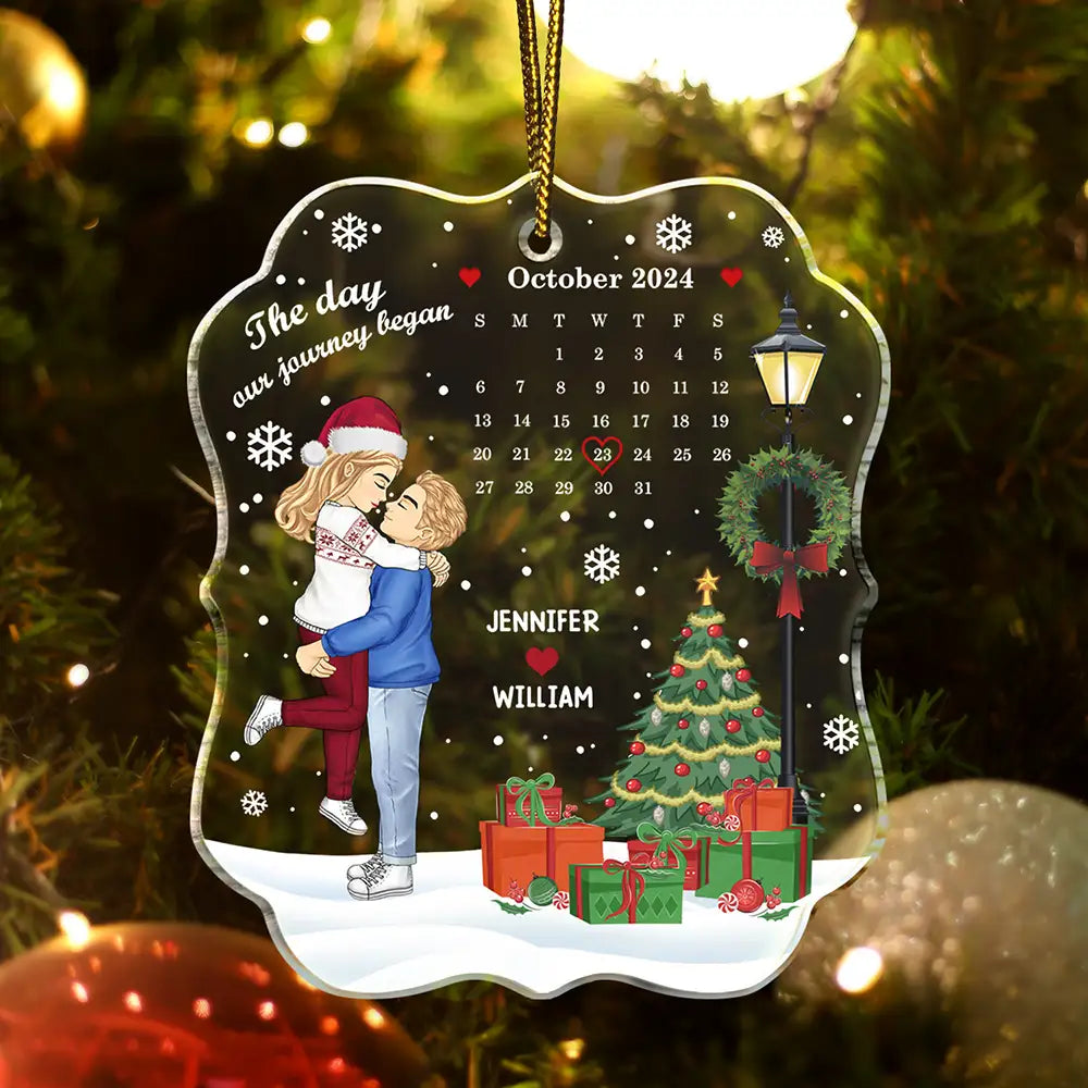 Gift For Couples - Christmas Couple The Day Our Journey Began - Personalized Custom Shaped Acrylic Ornament