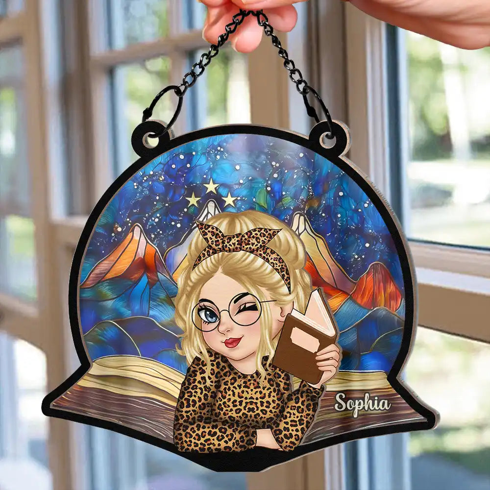 Reading, Gift For Yourself - Reading Lovers Fantasy Night Book Reader - Personalized Window Hanging Suncatcher Ornament
