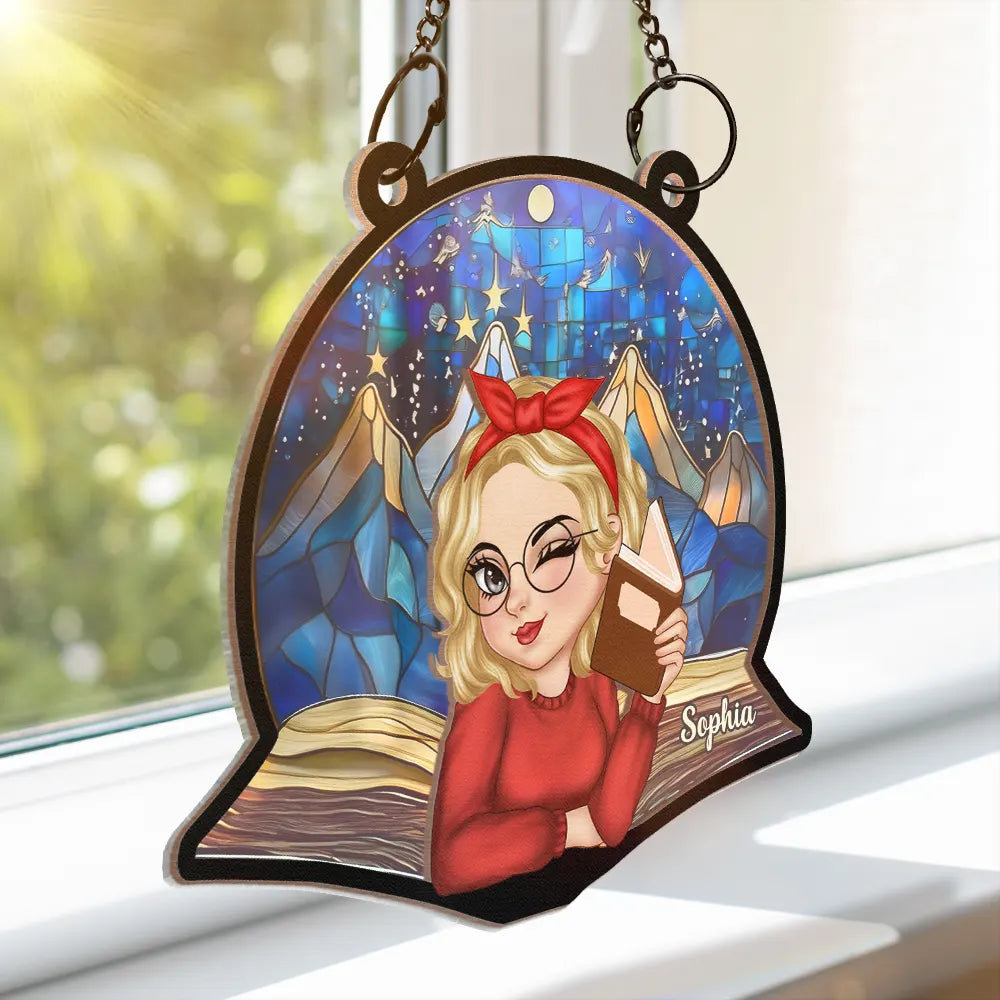 Reading, Gift For Yourself - Reading Lovers Fantasy Night Book Reader - Personalized Window Hanging Suncatcher Ornament
