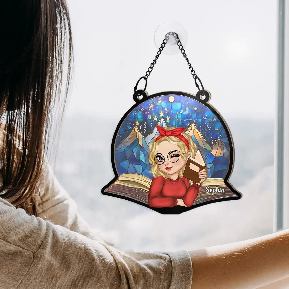 Reading, Gift For Yourself - Reading Lovers Fantasy Night Book Reader - Personalized Window Hanging Suncatcher Ornament
