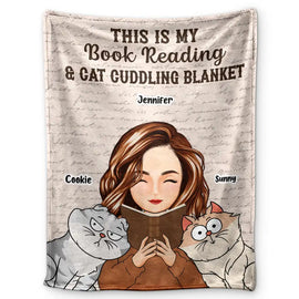 Reading, Pet Lovers, Cat Lovers, Dog Lovers - My Book Reading & Cat Cuddling Blanket - Personalized Fleece Blanket, Sherpa Blanket