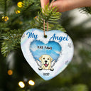 Dog Lovers Memorial My Angels Has Paws - Memorial Gift - Personalized Custom Heart Ceramic Ornament