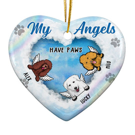 Dog Lovers Memorial My Angels Has Paws - Memorial Gift - Personalized Custom Heart Ceramic Ornament