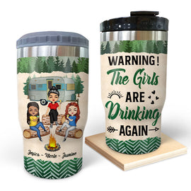 Camping Bestie Warning The Girls Are Drinking Again - Personalized Custom Triple 3 In 1 Can Cooler