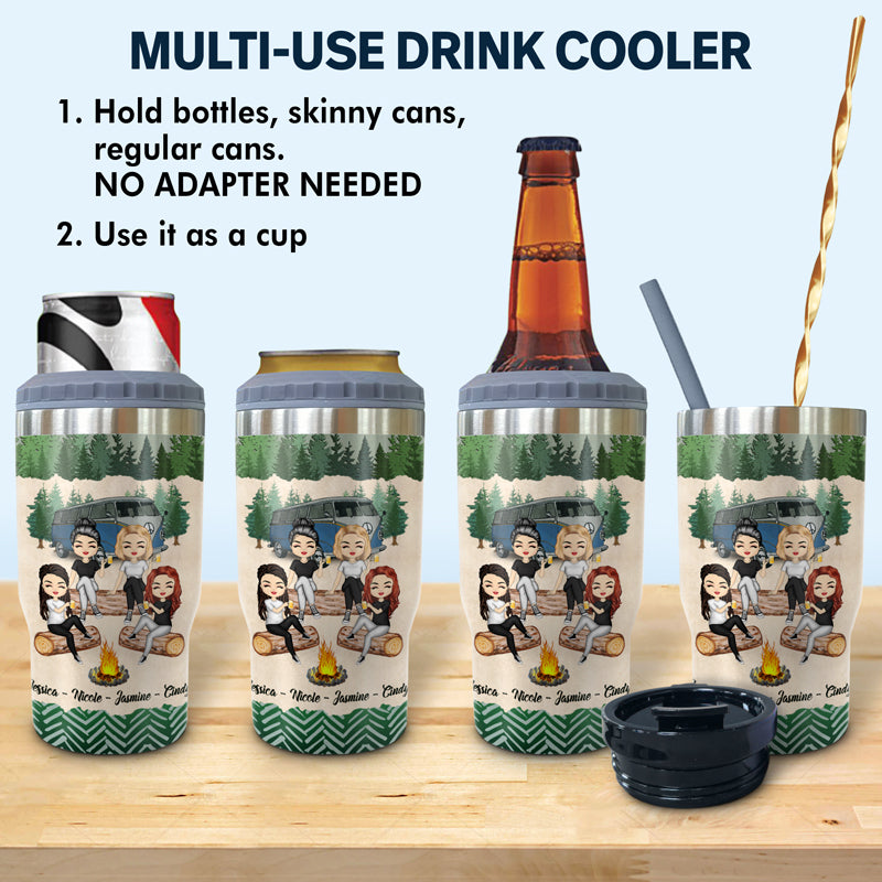 Camping Bestie Warning The Girls Are Drinking Again - Personalized Custom Triple 3 In 1 Can Cooler