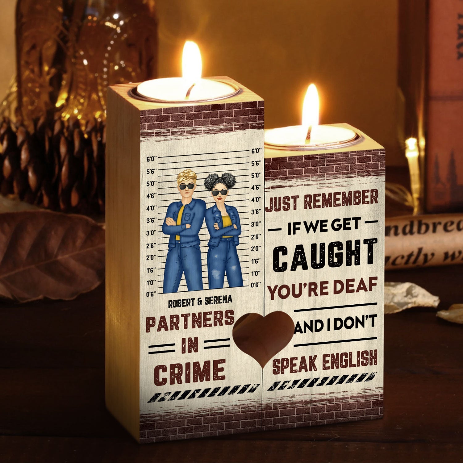 Bestie Sibling Partners In Crime If We Get Caught - Personalized Custom Candle Holder