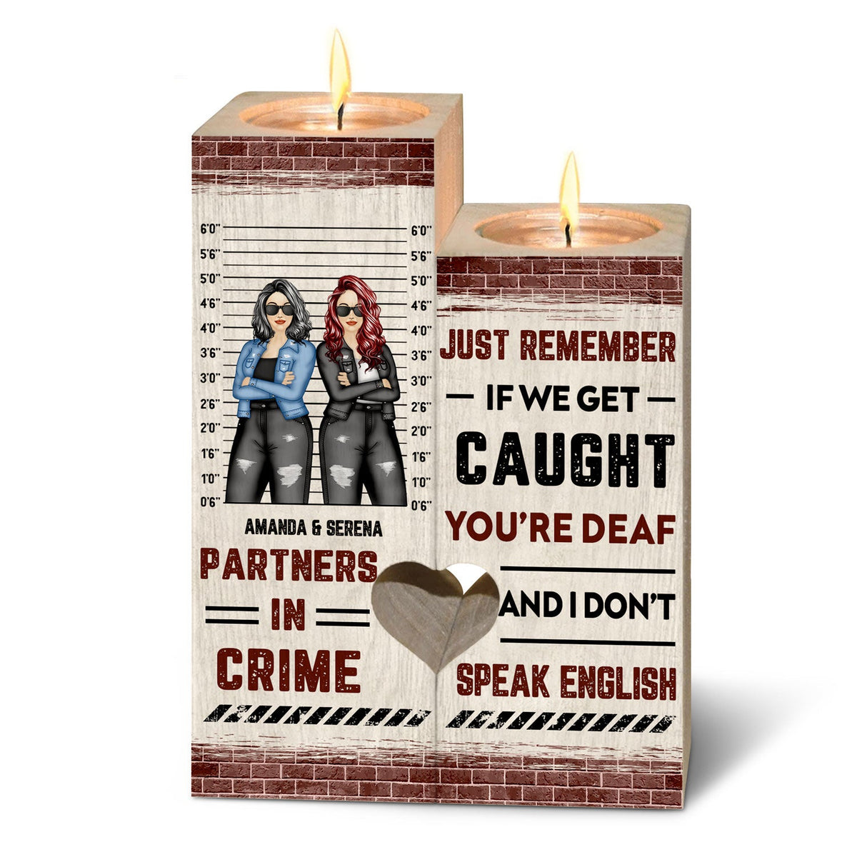 Bestie Sibling Partners In Crime If We Get Caught - Personalized Custom Candle Holder