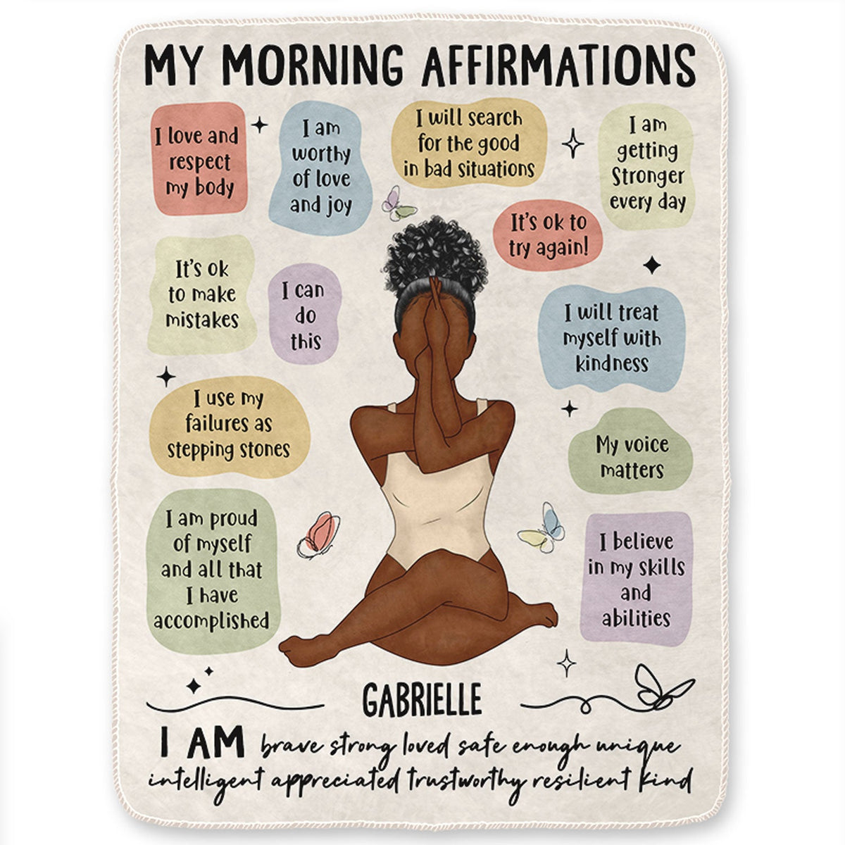 Yoga Girl Morning Affirmations - Gift For Yourself, Gift For Women - Personalized Fleece Blanket