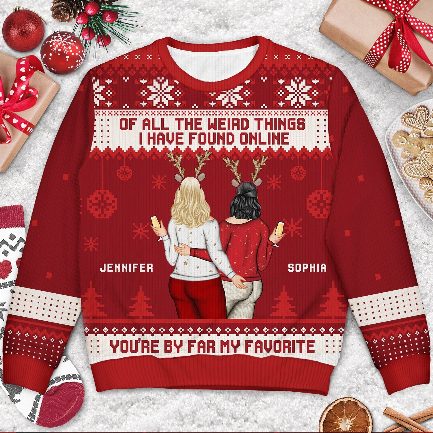 Christmas Couple Backside You Are My Favorite By Far - Gift For Couples - Personalized Unisex Ugly Sweater