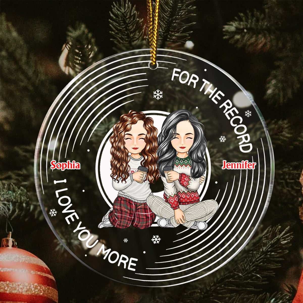 Christmas Couple For The Record I Love You More - Gift For Couples - Personalized Circle Acrylic Ornament