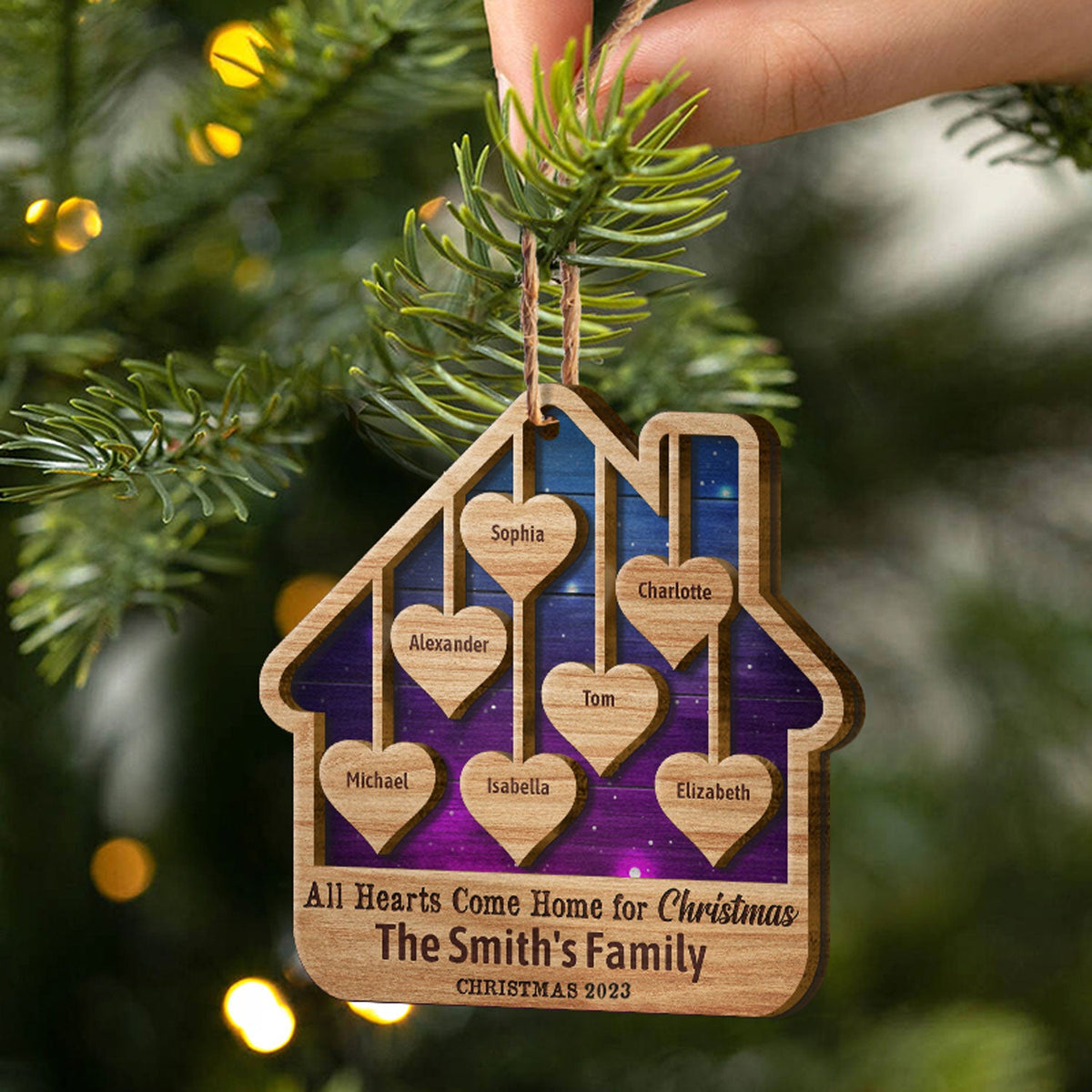 Family All Hearts Come Home For Christmas - Christmas Gift Family - Personalized Custom 2 Layered Wooden Ornament