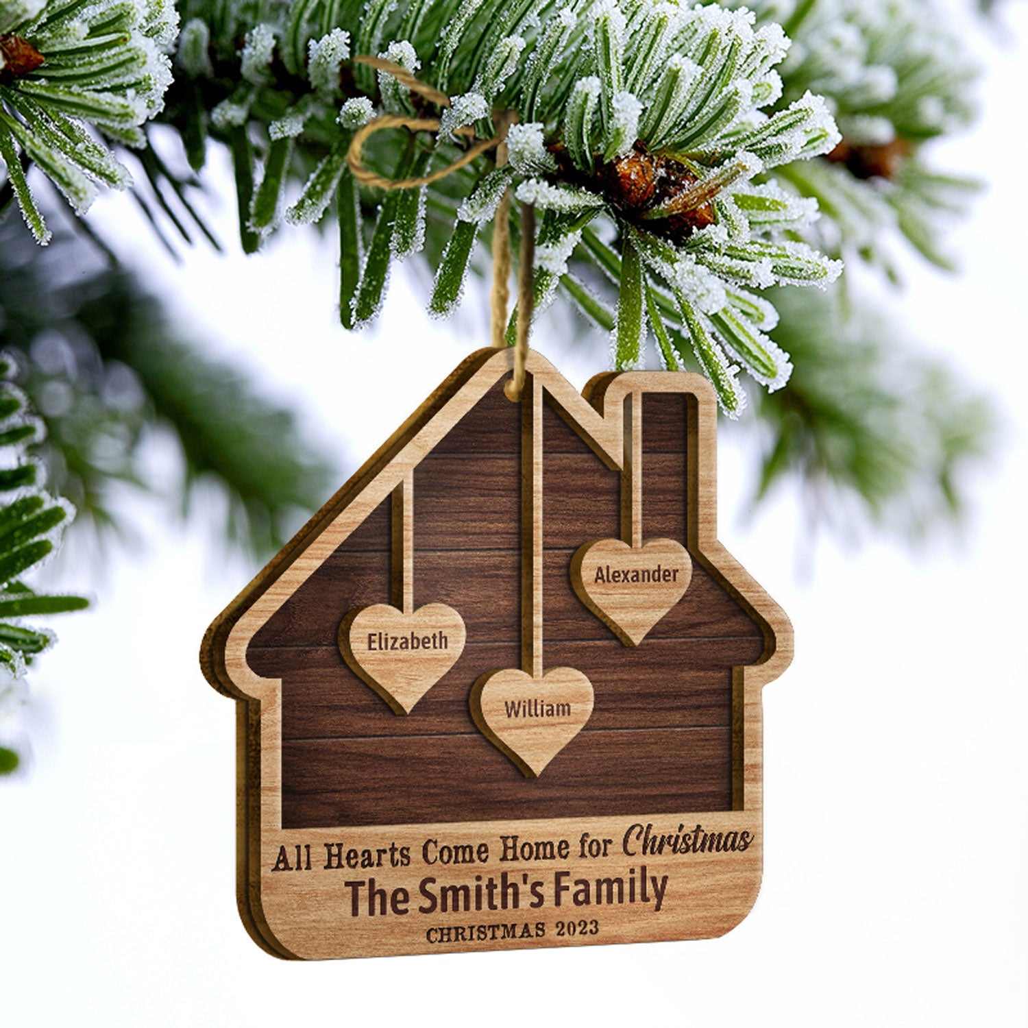 Family All Hearts Come Home For Christmas - Christmas Gift Family - Personalized Custom 2 Layered Wooden Ornament