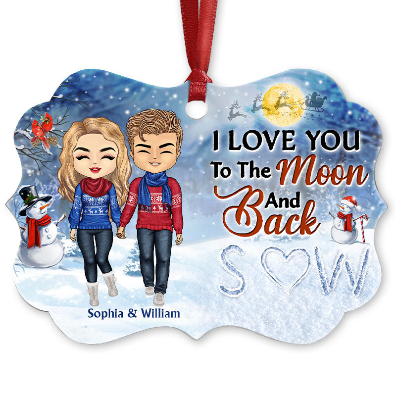 Couple I Love You To The Moon And Back - Christmas Gift For Couple - Personalized Custom Aluminum Ornament