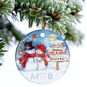 Snowman Couple Our First Christmas Together - Christmas Gift For Couple - Personalized Custom Circle Ceramic Ornament