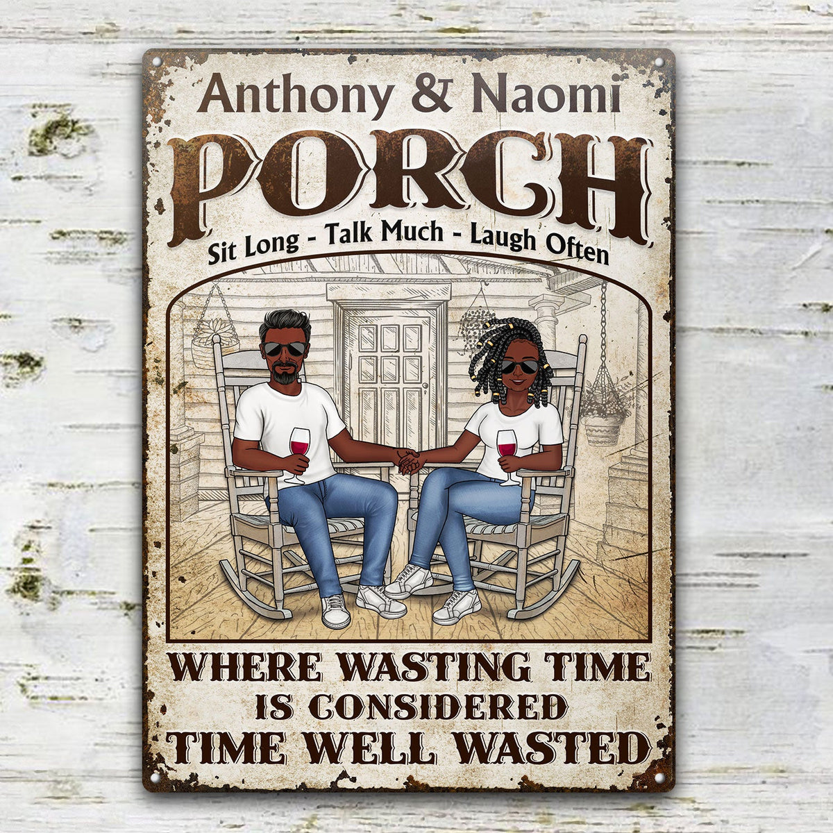 The Porch Time Well Wasted - Gift For Couples - Personalized Custom Classic Metal Signs