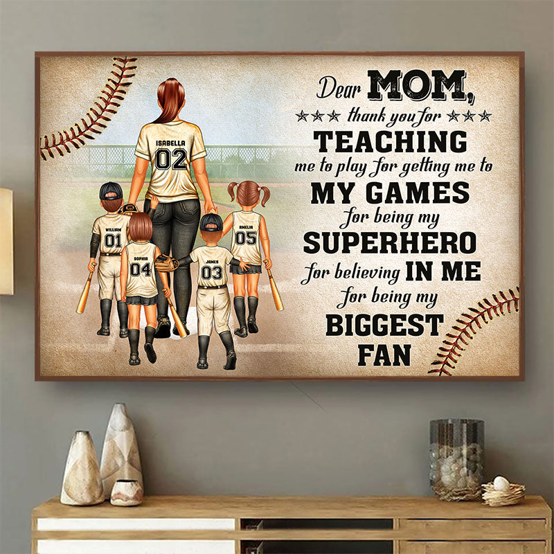 Baseball Dear Mom Thank You For Teaching Me - Gift For Mother - Personalized Custom Poster