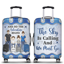 Travel Couple Family And So The Adventure Begins - Gift For Traveling Lovers - Personalized Custom Luggage Cover