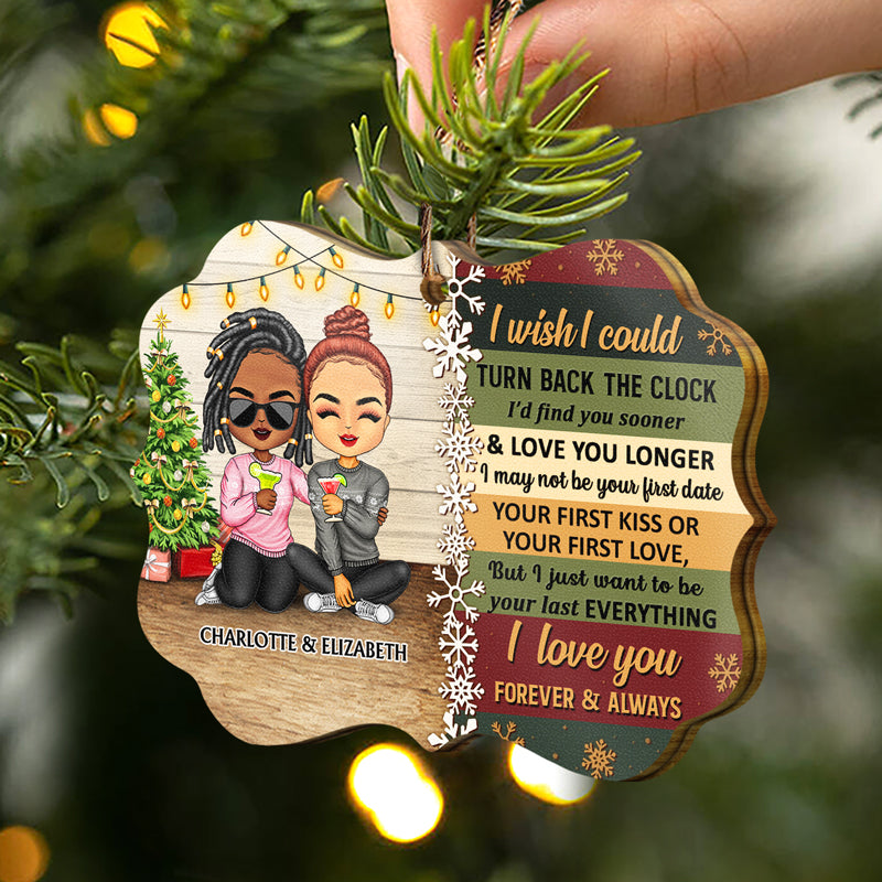 I Wish I Could Turn Back The Clock Chibi - Christmas Gift For Couples - Personalized Custom Wooden Ornament