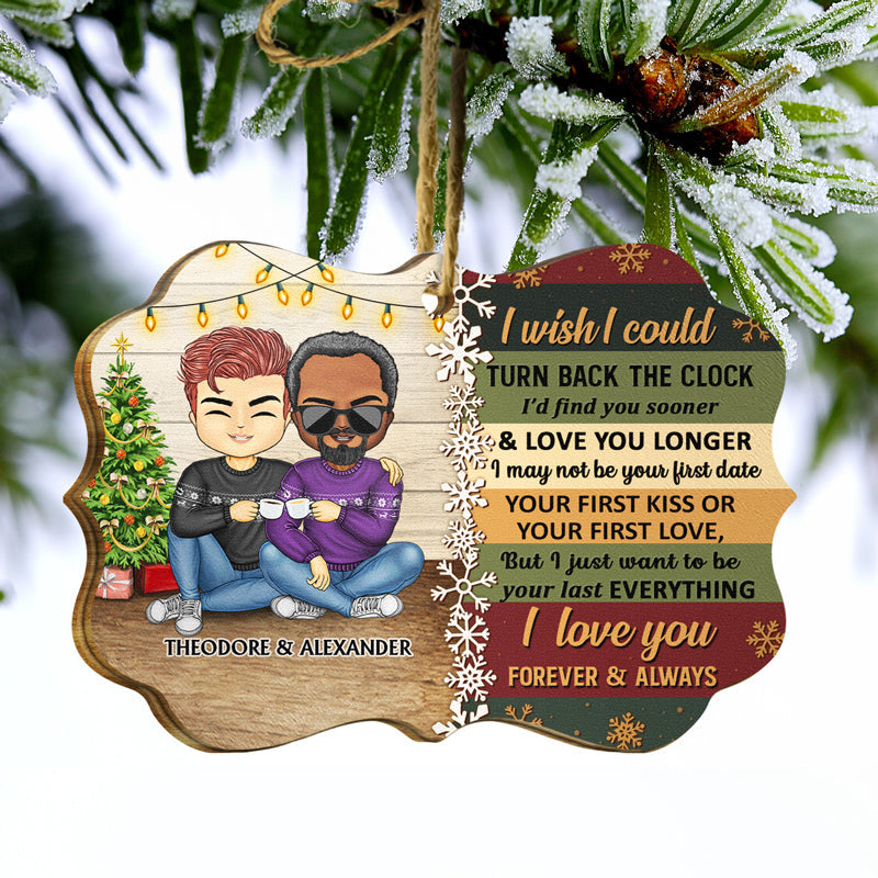 I Wish I Could Turn Back The Clock Chibi - Christmas Gift For Couples - Personalized Custom Wooden Ornament