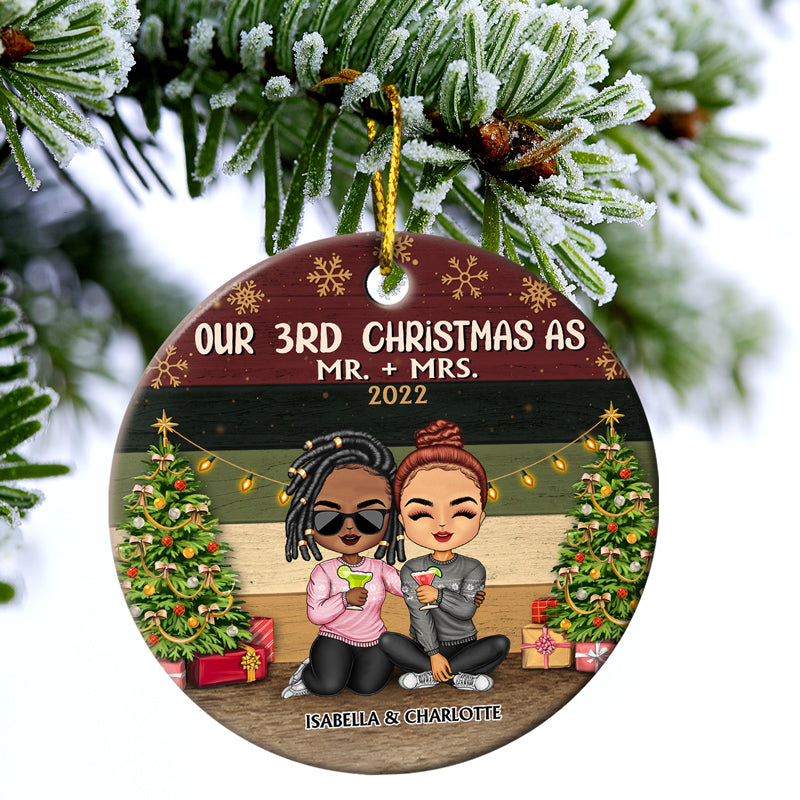 Our 1st Christmas As Mr And Mrs Chibi - Christmas Gift For Couples - Personalized Custom Circle Ceramic Ornament