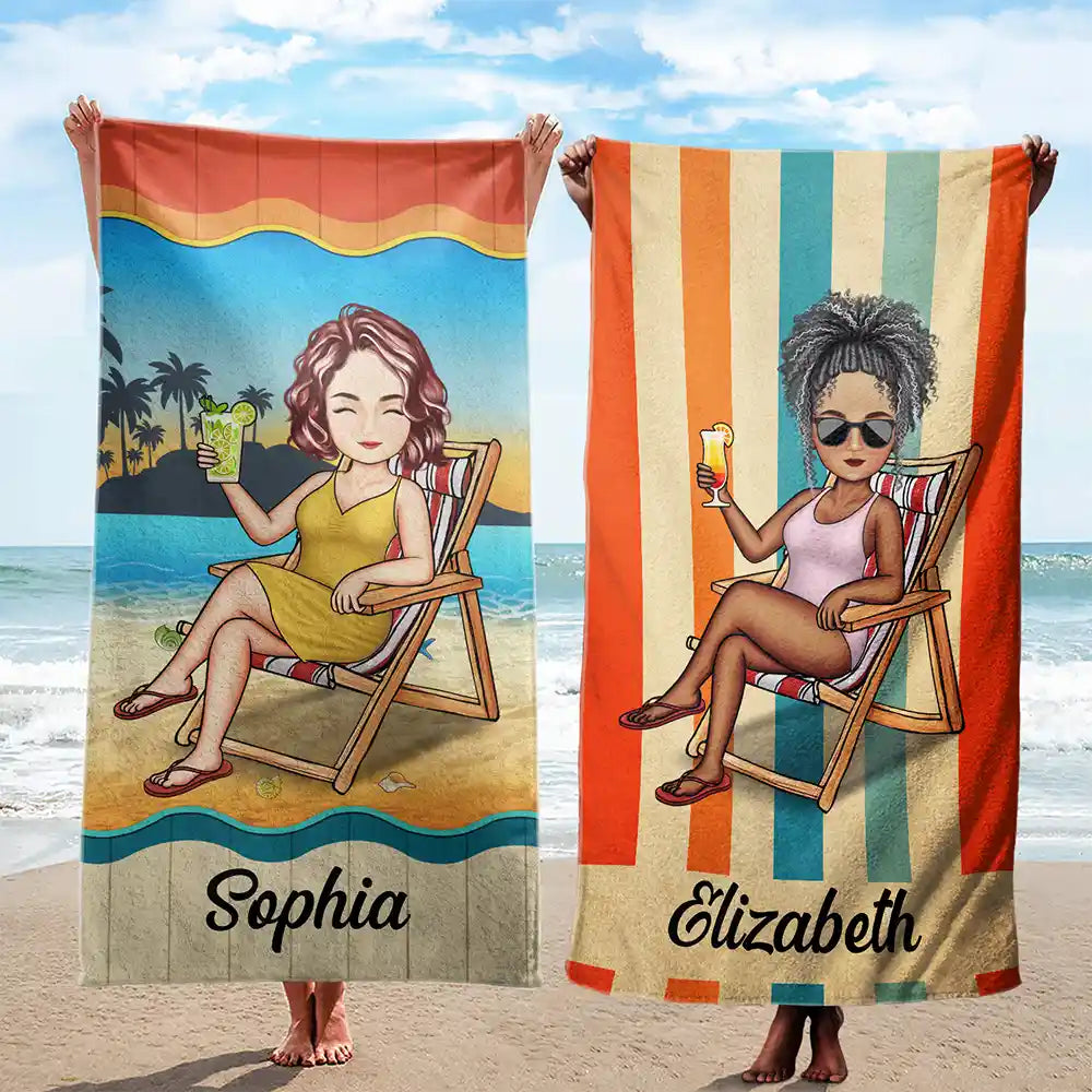 Traveling Beach Poolside Swimming Picnic Vacation Cartoon - Birthday, Funny Gift For Her, Him, Besties, Family - Personalized Custom Beach Towel