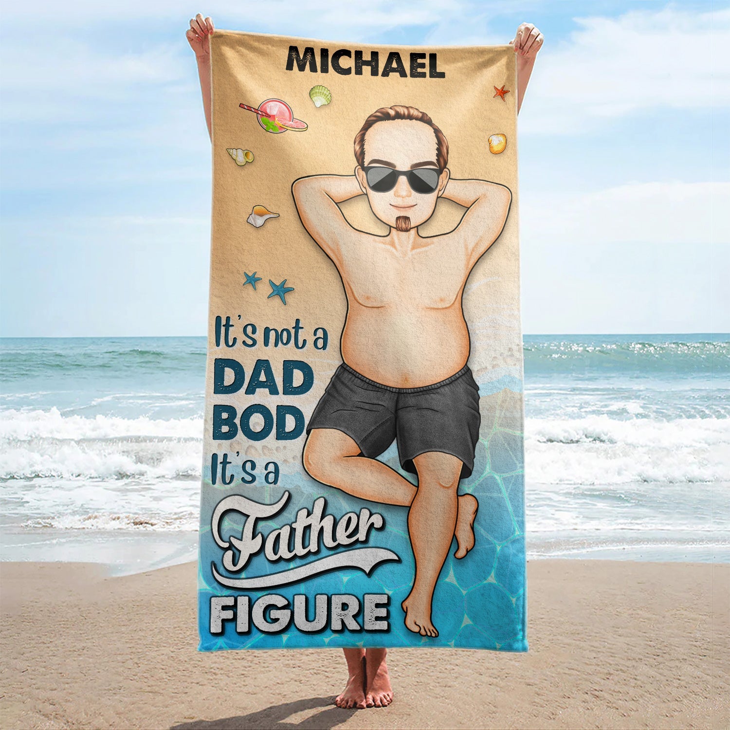 It's Not A Dad Bod It's A Father Figure - Birthday, Loving, Decor Gift For Dad, Father, Grandpa, Grandfather - Personalized Custom Beach Towel