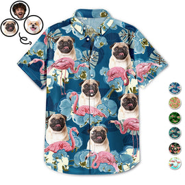 Custom Photo Funny Family Pet Face Flamingo - Gift For Men, Dog And Cat Lovers - Personalized Custom Hawaiian Shirt