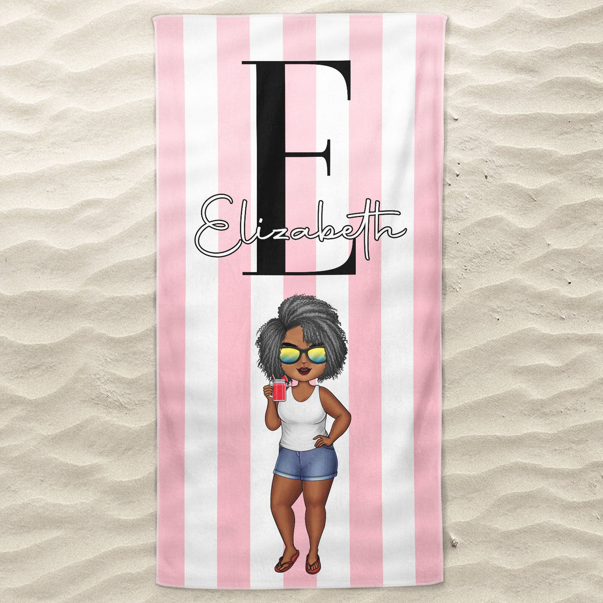 Chibi Alphabet Traveling Beach Poolside Swimming Picnic Vacation Corner - Birthday, Funny Gift For Her, Him, Besties, Family - Personalized Beach Towel