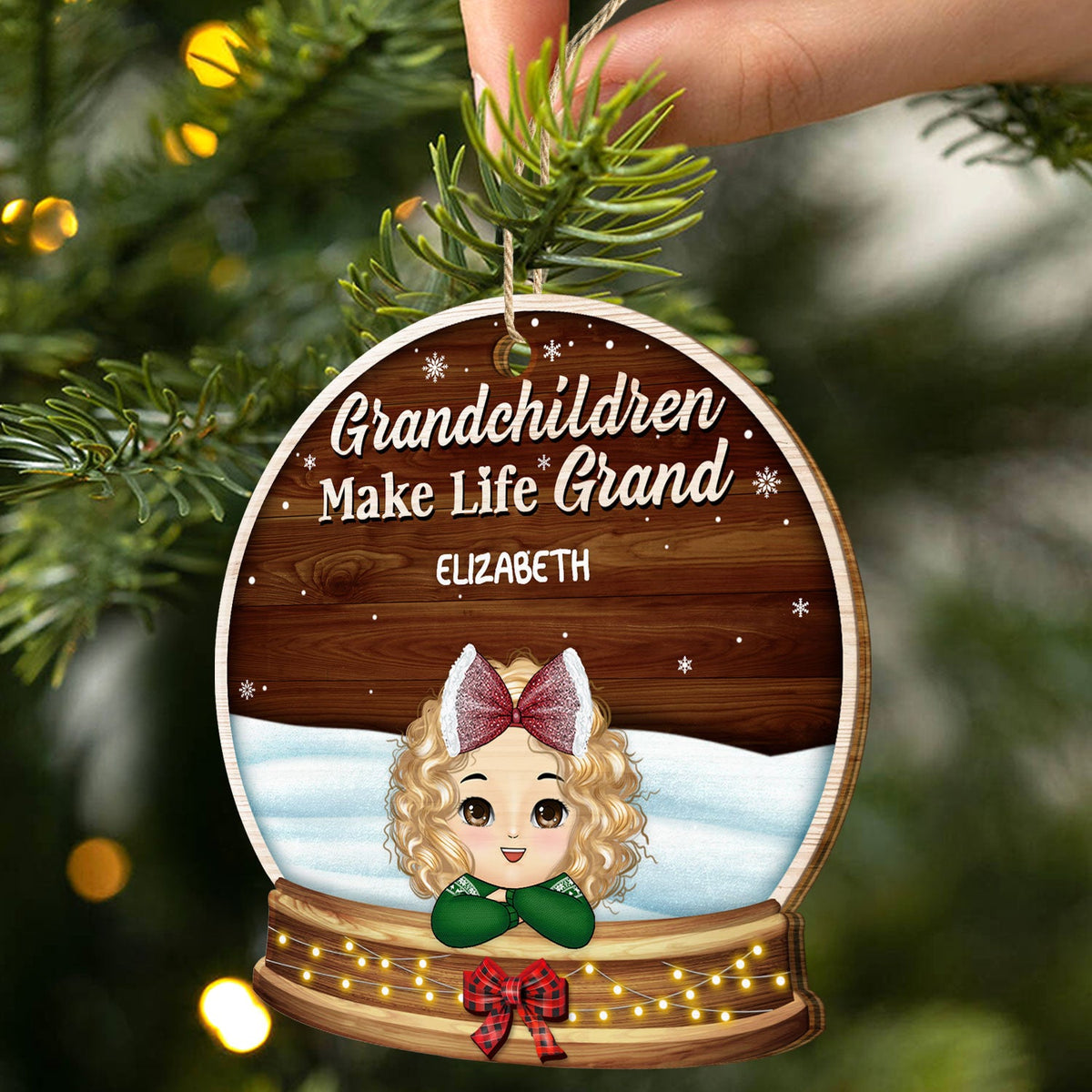 Grandchildren Make Life Grand - Christmas, Loving Gift For Grandpa, Grandma, Grandparents - Personalized Custom Shaped Wooden Ornament