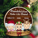 Grandchildren Make Life Grand - Christmas, Loving Gift For Grandpa, Grandma, Grandparents - Personalized Custom Shaped Wooden Ornament