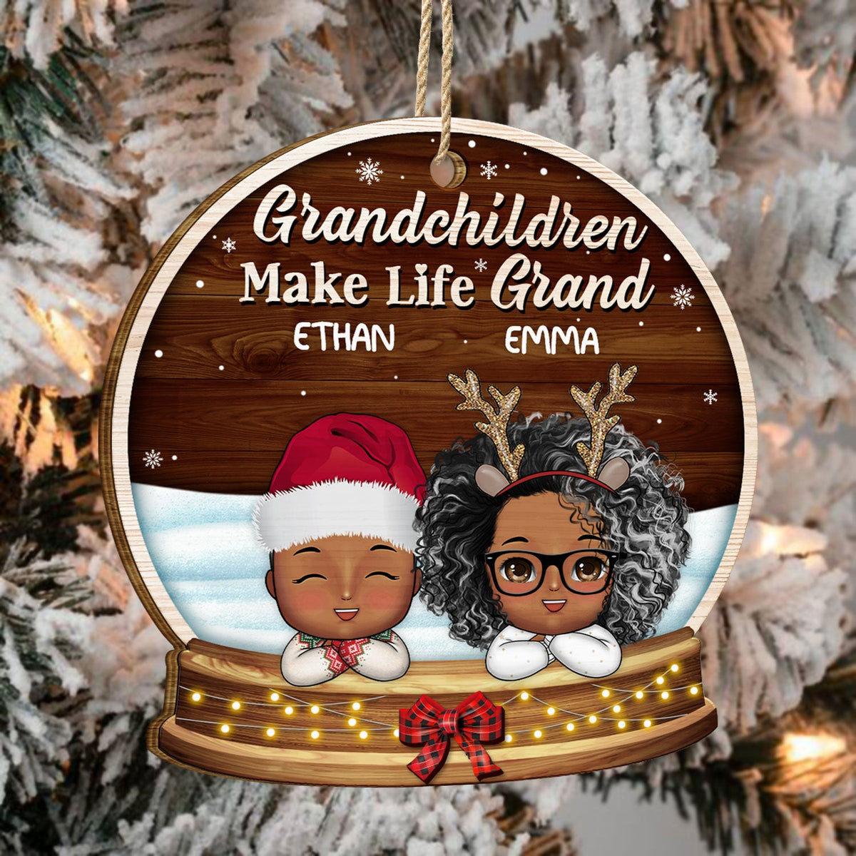 Grandchildren Make Life Grand - Christmas, Loving Gift For Grandpa, Grandma, Grandparents - Personalized Custom Shaped Wooden Ornament