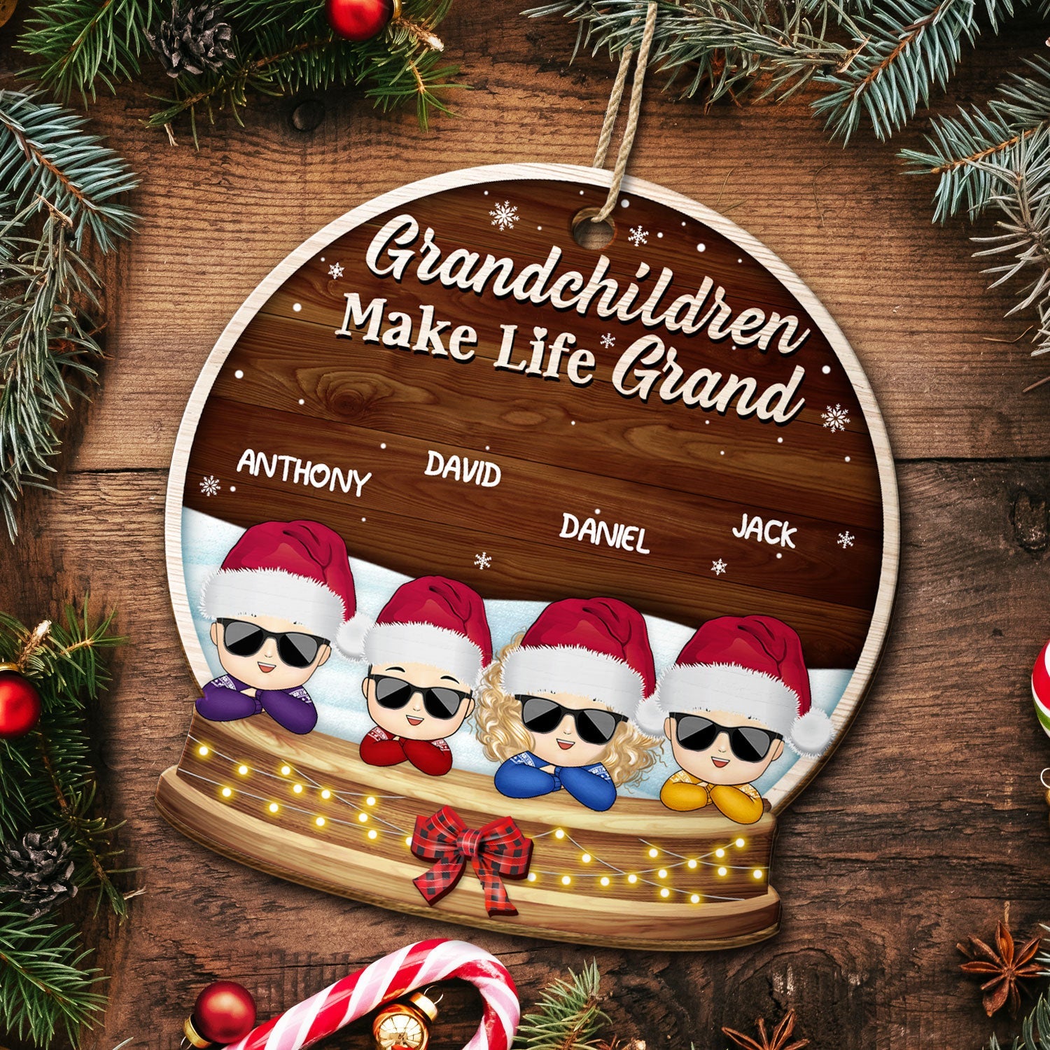 Grandchildren Make Life Grand - Christmas, Loving Gift For Grandpa, Grandma, Grandparents - Personalized Custom Shaped Wooden Ornament