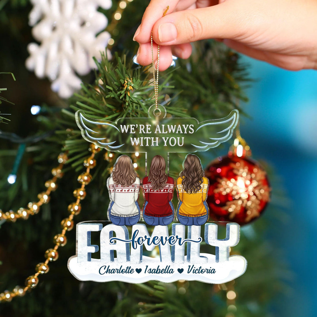 I Am Always With You Angle Wings - Christmas Memorial Gift For Family - Personalized Cutout Acrylic Ornament