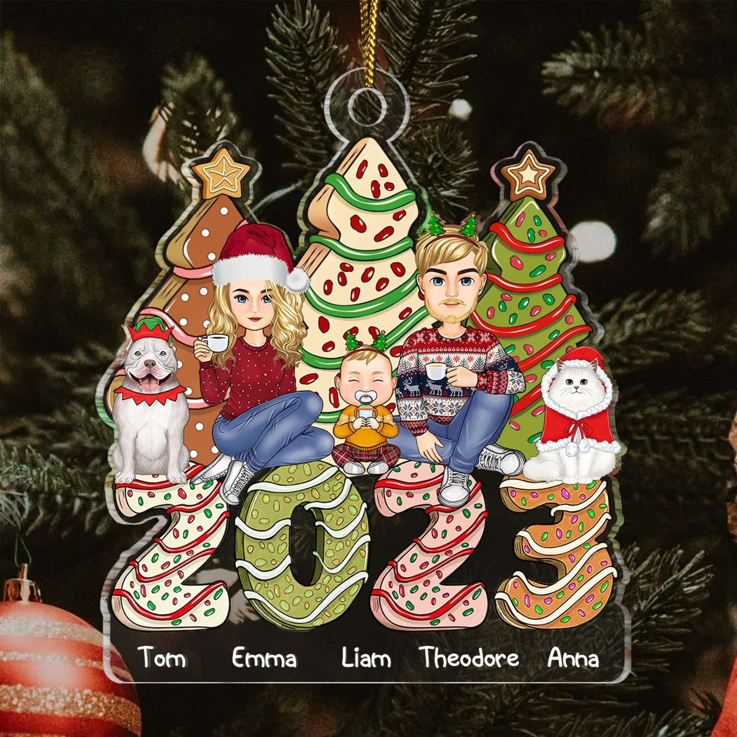 Family 2023 Cake, Cookie Trees - Christmas Gift For Parent, Kid, Baby - Personalized Cutout Acrylic Ornament