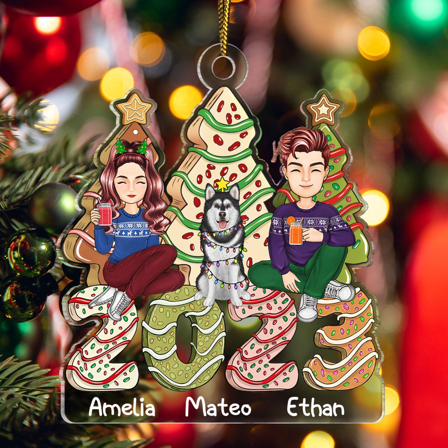 Family 2023 Cake, Cookie Trees - Christmas Gift For Parent, Kid, Baby - Personalized Cutout Acrylic Ornament