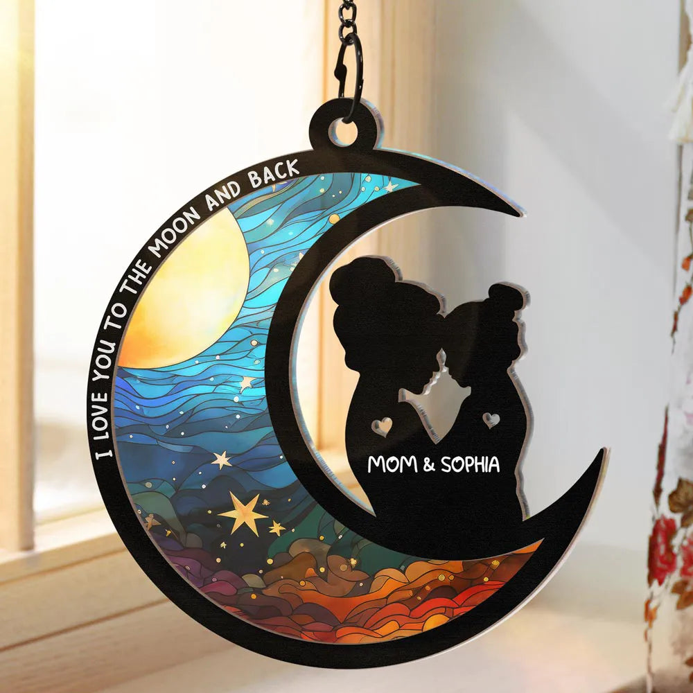 I Love You To The Moon And Back - Personalized Window Hanging Suncatcher Ornament