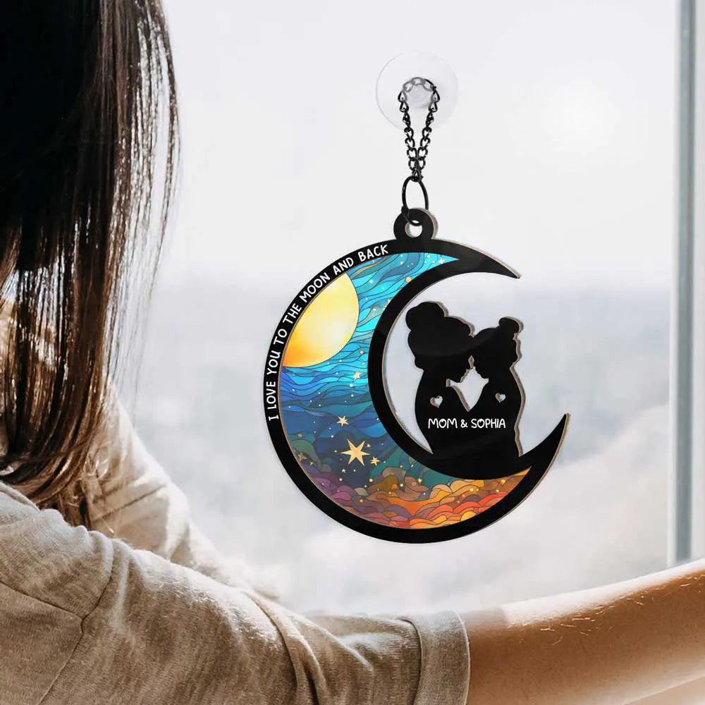 I Love You To The Moon And Back - Personalized Window Hanging Suncatcher Ornament